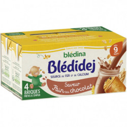 LOT DE 4 - BLEDINA - Blédidej Lait et céréales Saveur Pain au chocolat bébé dès 9 mois - paquet de 4x250 ml