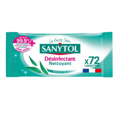 SANYTOL - lingettes désinfectantes Eucalyptus - paquet de 72 lingettes