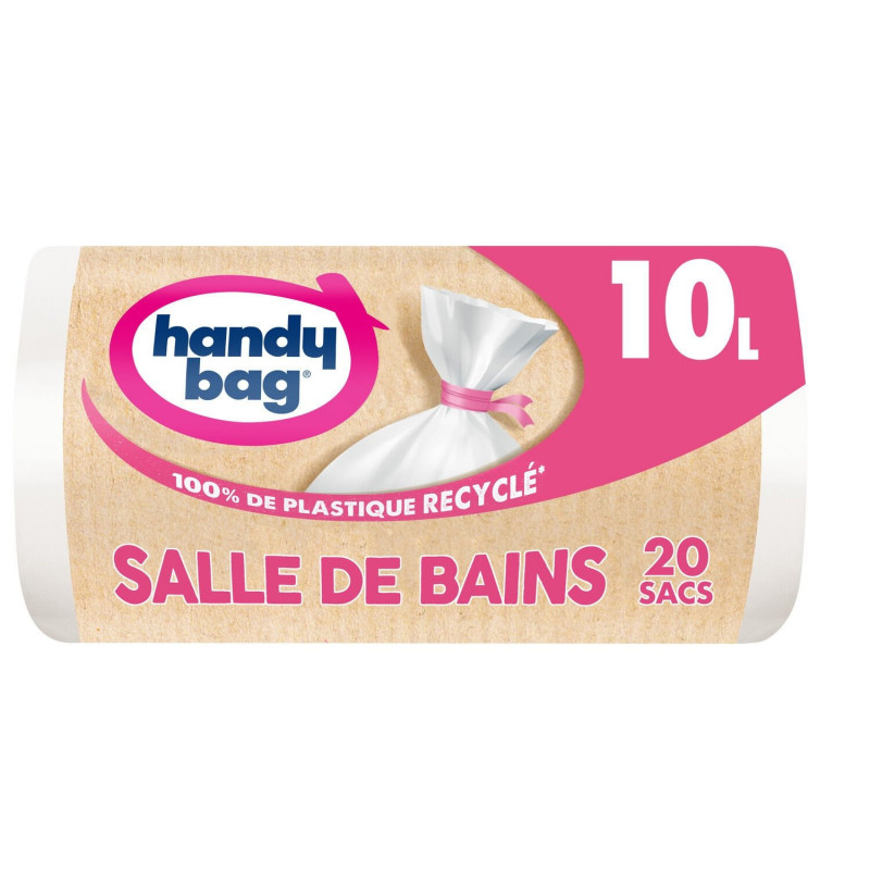 LOT DE 3 - HANDY BAG - Sacs Poubelle à lien Salle de Bains 10 L - Rouleau de 20 Sacs