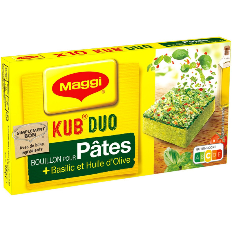 LOT DE 3 - MAGGI - KUB DUO Pates Basilic et Huile D'Olive - Bouillons - boite de 10 cubes - 105 g