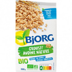 LOT DE 3 - BJORG - Céréales Crousti Avoine Nature Bio - Mueslis et Avoines - paquet de 500 g