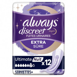 LOT DE 6 - ALWAYS - Discreet Extra Sure Ultimate Nuit Serviette Incontinence - 12 serviettes