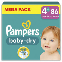 PAMPERS - Baby-Dry taille 4+ (10-15 kg) Couches Bébé - paquet de 86 couches