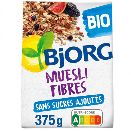 LOT DE 3 - BJORG - Muesli Fibres Bio - Mueslis et Avoines - paquet de 375 g