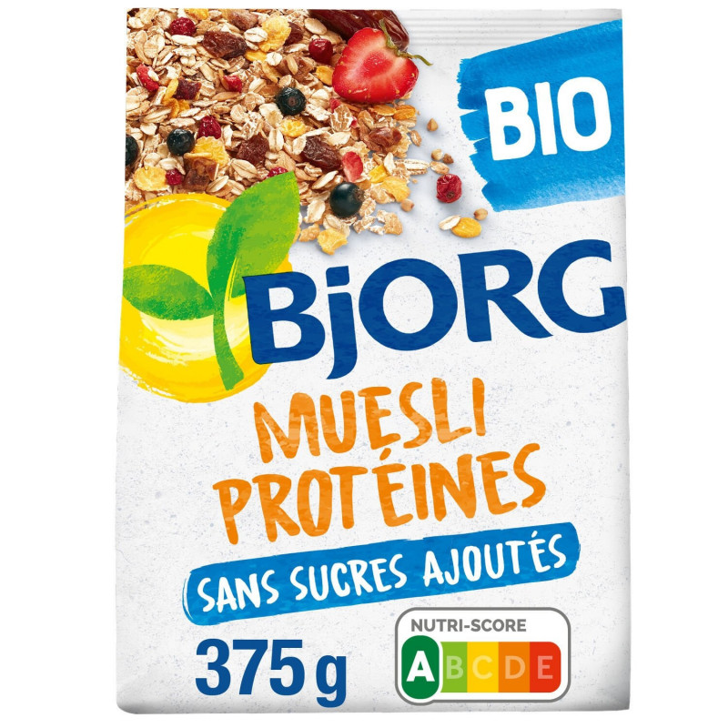 LOT DE 3 - BJORG - Muesli Protéines Bio - Mueslis et Avoines - paquet de 375 g