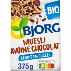 LOT DE 2 - BJORG - Muesli Avoine Chocolat Bio Réduit en sucres - Mueslis et Avoines - paquet de 375 g