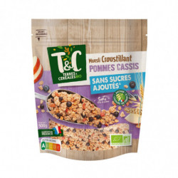 LOT DE 4 - TERRES ET CEREALES - Muesli Croustillant Pomme Cassis sans sucres ajoutés Bio - paquet de 500 g