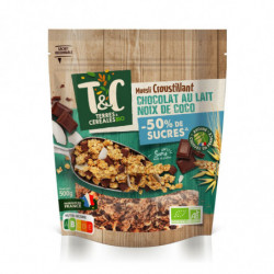TERRES ET CEREALES - Muesli Croustillant Chocolat Lait Noix de Coco Bio - paquet de 500 g