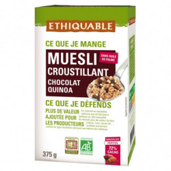 LOT DE 5 - ETHIQUABLE - Muesli Croustillant Chocolat Noir Quinoa Bio - boite de 375 g