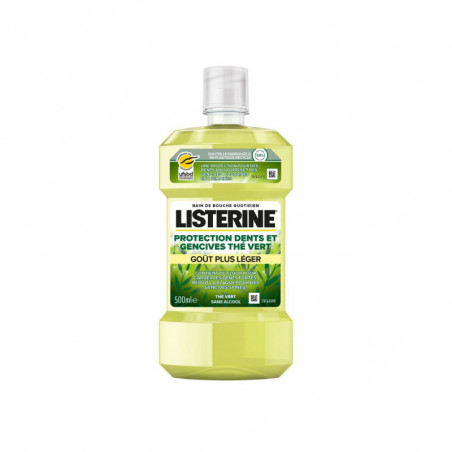 LISTERINE - Bain de bouche Protection Dents Gencives Thé Vert Doux - flacon de 500 ml