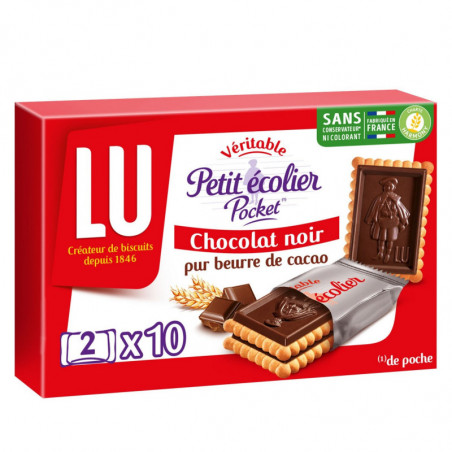 LOT DE 2 - LU - Petit Ecolier Pocket Chocolat Noir Biscuits petit beurre nappés - boîte de 10 sachets - 250 g