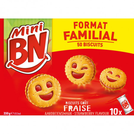 BN - Biscuits Mini BN Fraise Format Familial - boite de 10 sachets de 35 g