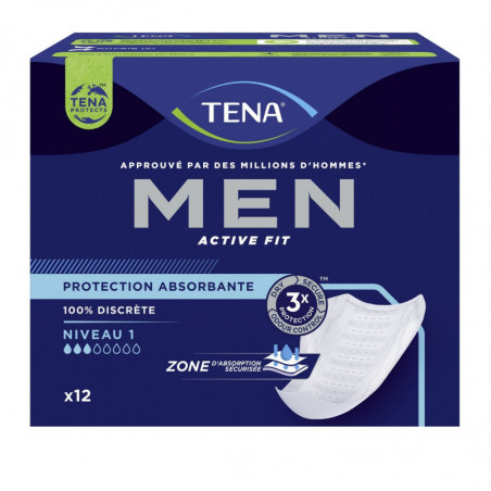 LOT DE 5 - TENA - Men Active Fit Niveau 1 Serviettes masculines - boîte de 12 serviettes