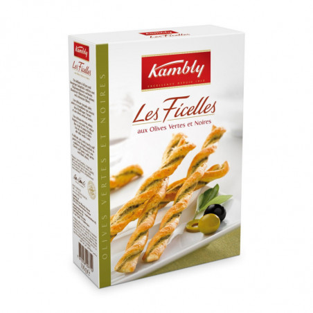 LOT DE 6 - KAMBLY - Ficelles olives vertes et noires Biscuits apéritifs - boîte de 100 g