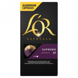LOT DE 6 - L'OR Espresso Supremo Intensité 10 - 10 Capsules de Café en aluminium Compatible Nespresso