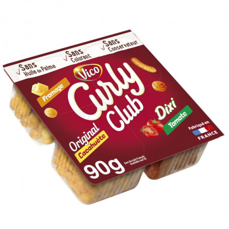 LOT DE 4 - VICO - Curly Club Biscuits apéritifs assortiment - barquette de 90 g