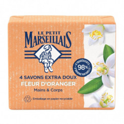LOT DE 2 - LE PETIT MARSEILLAIS - Savon Extra Doux Fleur D'Oranger Mains Et Corps - paquet de 4 savons de 100 g