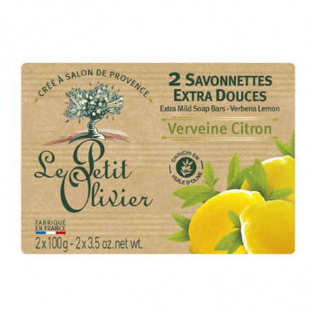 LOT DE 2 - LE PETIT OLIVIER - Savonnette Extra Douce Verveine Citron - paquet de 2 savons de 100g