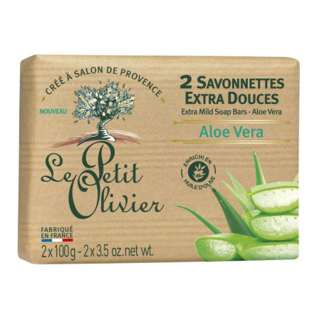 LOT DE 3 - LE PETIT OLIVIER - Savonnette Extra Douce Aloe Vera - paquet de 2 savons de 100 g
