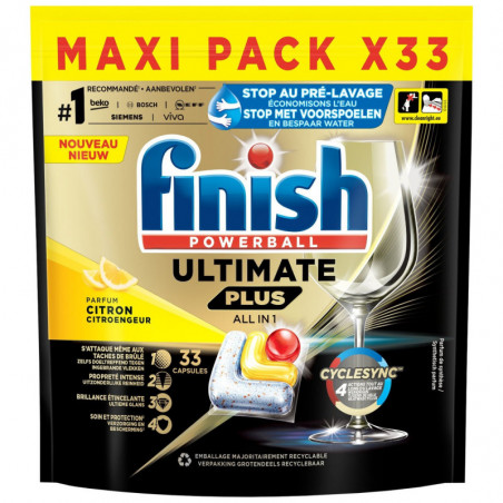 LOT DE 4 - FINISH - Citron Powerball Ultimate Plus All In 1 Tablettes lave-vaisselle - paquet de 33 capsules
