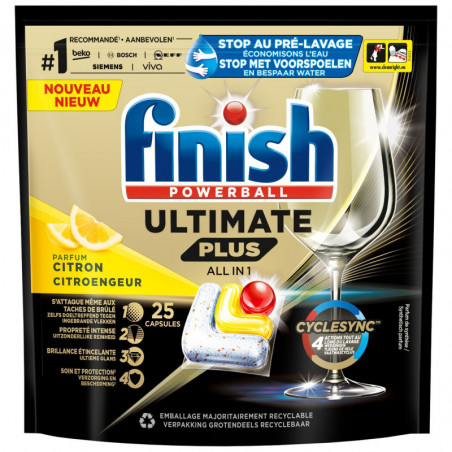 FINISH - Citron Powerball Ultimate Plus All In 1 Tablettes lave-vaisselle - sachet de 25 tablettes