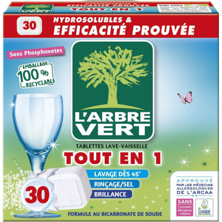 LOT DE 3 - L'ARBRE VERT - Tout En 1 Tablettes Lave-Vaisselle - boîte de 30 tablettes
