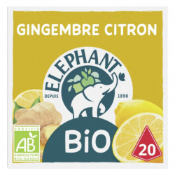 LOT DE 3 - ELEPHANT - Infusion Bio Gingembre Citron - boite de 20 Sachets Pyramid®