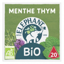 LOT DE 2 - ELEPHANT - Infusion Bio Menthe Thym - boite de 20 Sachets Pyramid®