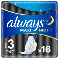 LOT DE 5 - ALWAYS - Maxi Night Taille 3 Serviettes Hygiéniques avec ailettes - paquet de 16 serviettes