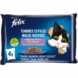 LOT DE 4 - FELIX - Tendres Effilés Sélection Mixte en Gelée Pâtée pour chat - paquet de 4 sachets de 85 g