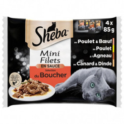 LOT DE 2 - SHEBA - Mini Filets en Sauce Sélection du Boucher Pâtée pour chat - paquet de 4 sachets de 85 g