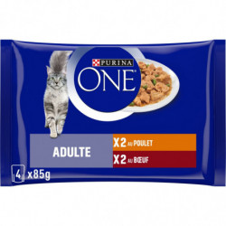 LOT DE 6 - PURINA ONE - Adulte au Poulet et Buf Pâtée pour chat - paquet de 4 sachets de 85 g