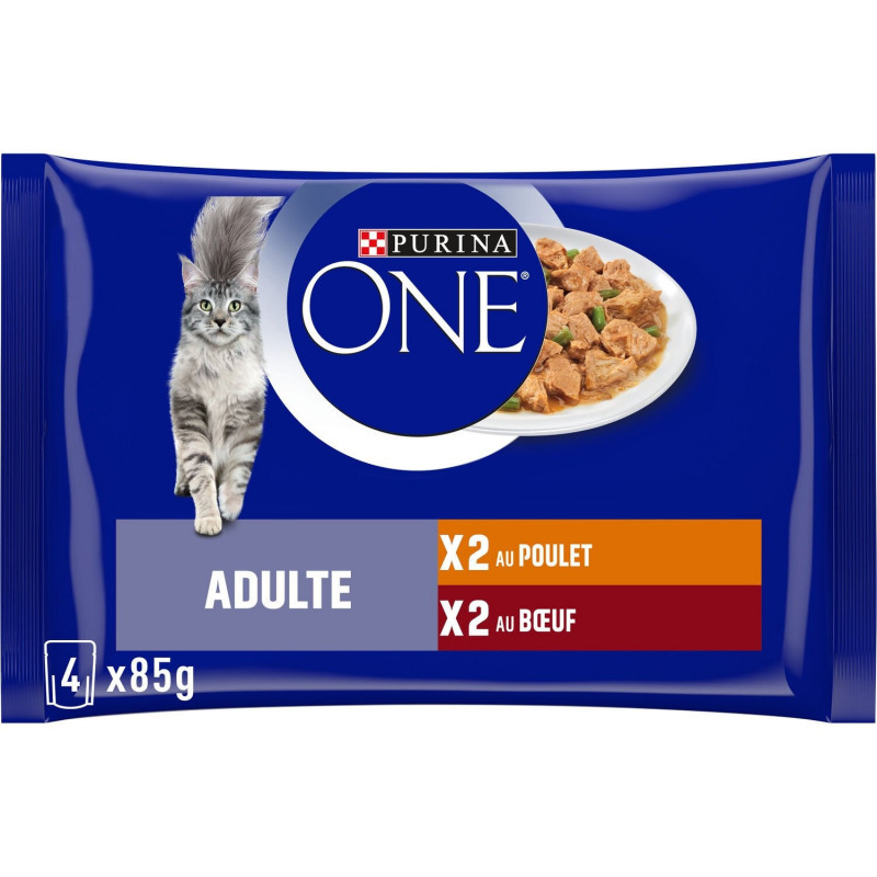 LOT DE 6 - PURINA ONE - Adulte au Poulet et Buf Pâtée pour chat - paquet de 4 sachets de 85 g