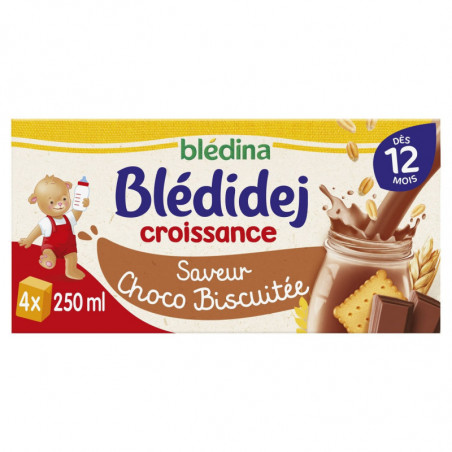 LOT DE 3 - BLEDINA - Blédidej Lait et céréales Saveur choco biscuité bébé dès 12 mois - paquet de 4x250 ml