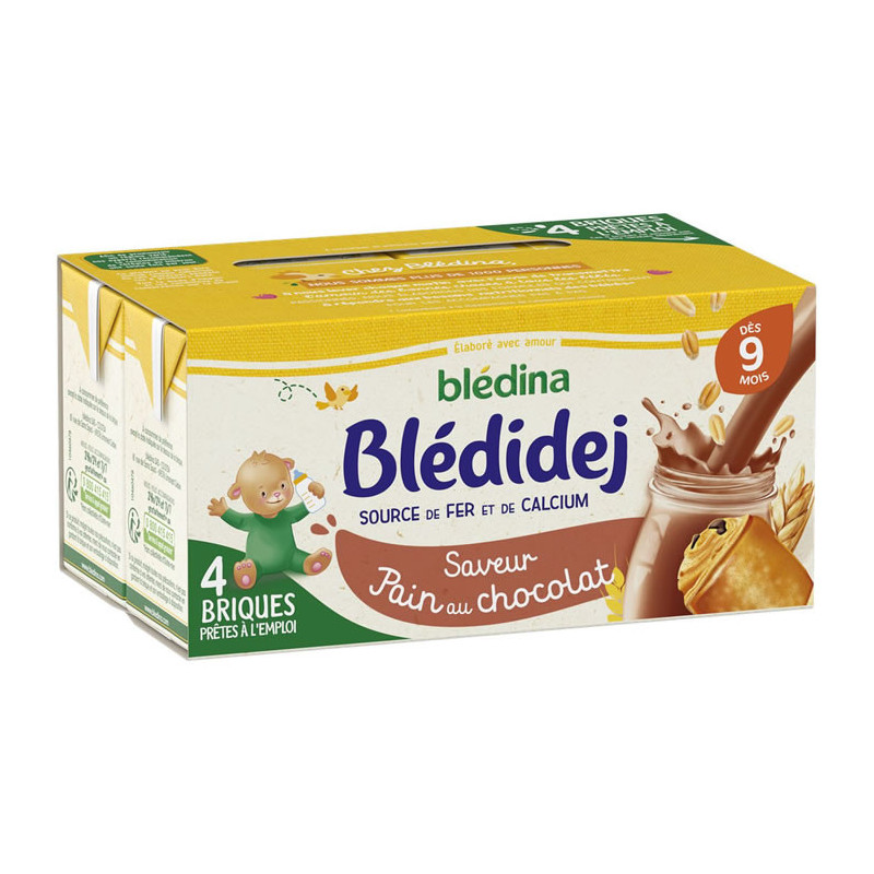 LOT DE 4 - BLEDINA - Blédidej Lait et céréales Saveur Pain au chocolat bébé dès 9 mois - paquet de 4x250 ml