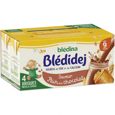LOT DE 4 - BLEDINA - Blédidej Lait et céréales Saveur Pain au chocolat bébé dès 9 mois - paquet de 4x250 ml