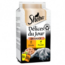 SHEBA - Délices du Jour en sauce Poulet Dinde Pâtée pour chat - boite de 6 sachets de 50 g