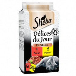 LOT DE 2 - SHEBA - Délices du Jour en sauce Boeuf Poulet Pâtée pour chat - boite de 6 sachets de 50 g