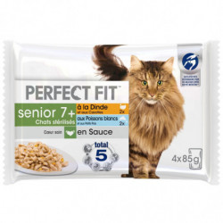 LOT DE 6 - PERFECT FIT - Pâtée pour chat Senior Stérilisé en sauce Dinde Poissons - paquet de 4 sachets de 85 g