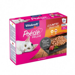 LOT DE 4 - VITAKRAFT - Poésie Délice Country Sélection en Gelée Pâtée pour chat - boite de 6 sachets de 85 g