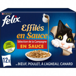 LOT DE 2 - FELIX - Tendres Effilés Sélection Campagne en Sauce Pâtée pour chat - paquet de 12 sachets de 85 g