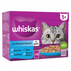LOT DE 2 - WHISKAS - Les Poissons favoris en Gelée Pâtée pour chat - boite de 12 sachets de 85 g