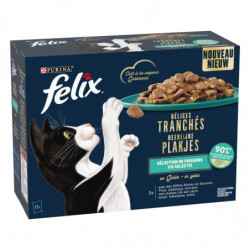 LOT DE 2 - FELIX - Délices Tranchés Sélection Poissons en Gelée Pâtée pour chat - boite de 12 sachets de 85 g