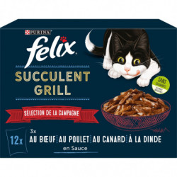 LOT DE 2 - FELIX - Succulent Grill Cabillaud Sélection de la Campagne Pâtée pour chat - paquet de 12 sachets de 80 g