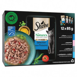 LOT DE 5 - SHEBA - Nature's Collection en Sauce Sélection aux Poissons Pâtée pour chat - paquet de 12 sachets de 85 g