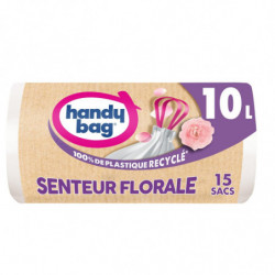 LOT DE 6 - HANDY BAG - Sacs Poubelle à poignées coulissantes Salle de Bains 10 L senteur florale - Rouleau de 15 Sacs
