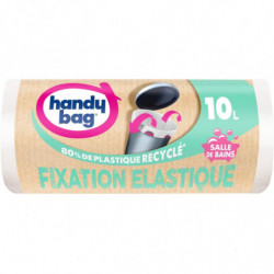 LOT DE 5 - HANDY BAG - Sacs Poubelle à fixation élastique Salle de Bains 10 L - Rouleau de 15 Sacs