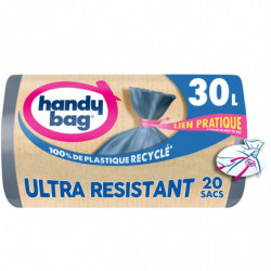 LOT DE 4 - HANDY BAG - Ultra Résistants Sacs poubelle 30 L à lien - rouleau de 20 sacs