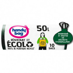 HANDY BAG - Résistant et Ecolo 50 L Sac poubelle à poignées coulissantes - rouleau de 10 sacs