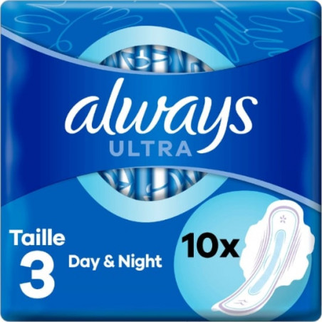 LOT DE 4 - ALWAYS - Ultra Day and Night Avec Ailettes Taille 3 - paquet de 10 serviettes hygiéniques